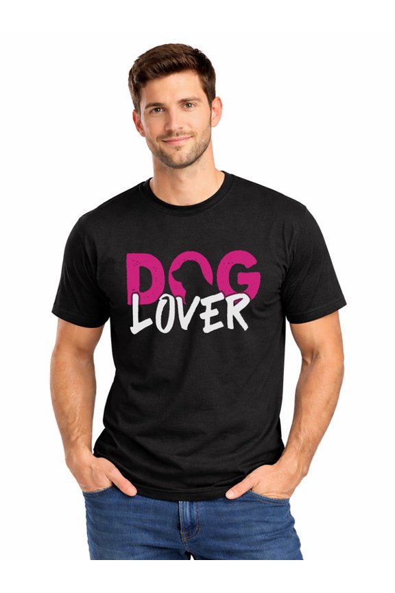 Graphic Short Sleeve T-Shirt for Men Loose Fit Crewneck with Dog Lover Tee Cotton Fabric on Black Fabric Valentine Theme