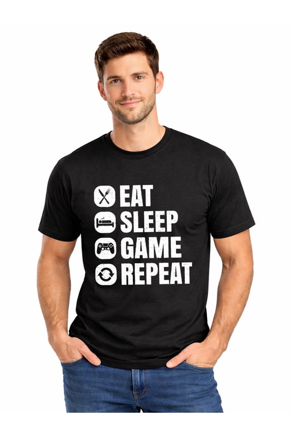 Graphic Short Sleeve T-Shirt for Men Loose Fit Crewneck with GameLifeCycle Cotton Fabric on Black Fabric Valentine Theme