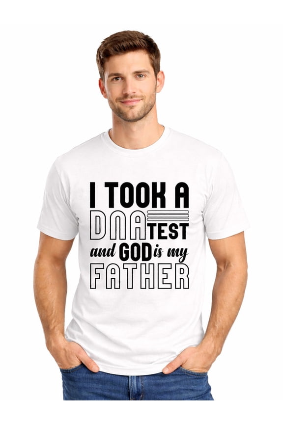 Graphic Short Sleeve T-Shirt for Men Loose Fit Crewneck with God's Father DNA Tee Cotton Fabric on White Fabric Valentine's Day Theme