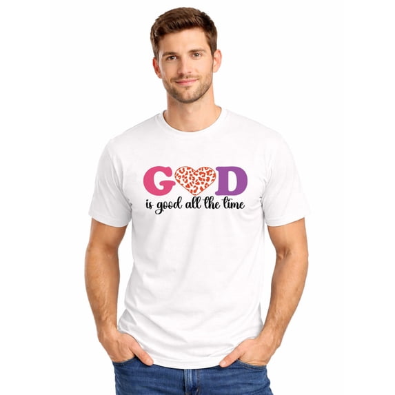 Graphic Short Sleeve T-Shirt for Men Loose Fit Crewneck with God's Love Always Cotton Fabric on White Fabric Valentine Theme
