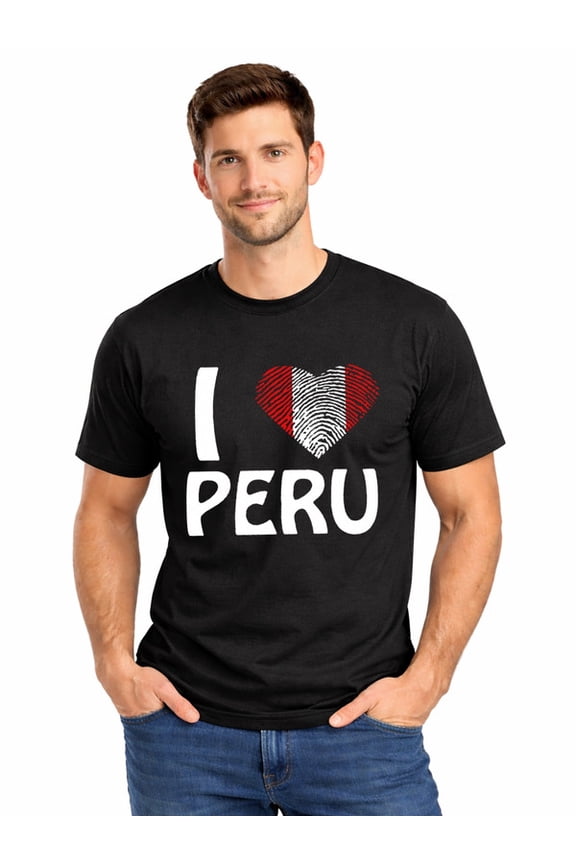Graphic Short Sleeve T-Shirt for Men Loose Fit Crewneck with I Peru Cotton Fabric on Black Fabric
