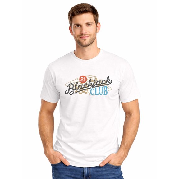 Graphic Short Sleeve T-Shirt for Men Regular Fit Crewneck with 21 Blackjack Club Tee Soft Cotton Fabric on White Fabric