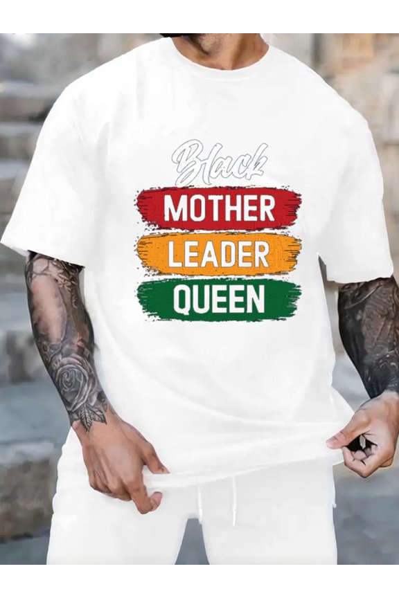Graphic Short Sleeve T-Shirt for Men Regular Fit Crewneck with Black Queen Leader Soft Cotton Fabric on White Fabric