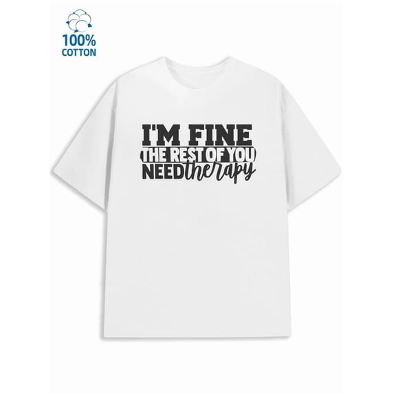 Graphic Short Sleeve T-Shirt for Men Regular Fit Crewneck with Fine Therapy Tee Soft Cotton Fabric on White Fabric Valentine’s Day Theme