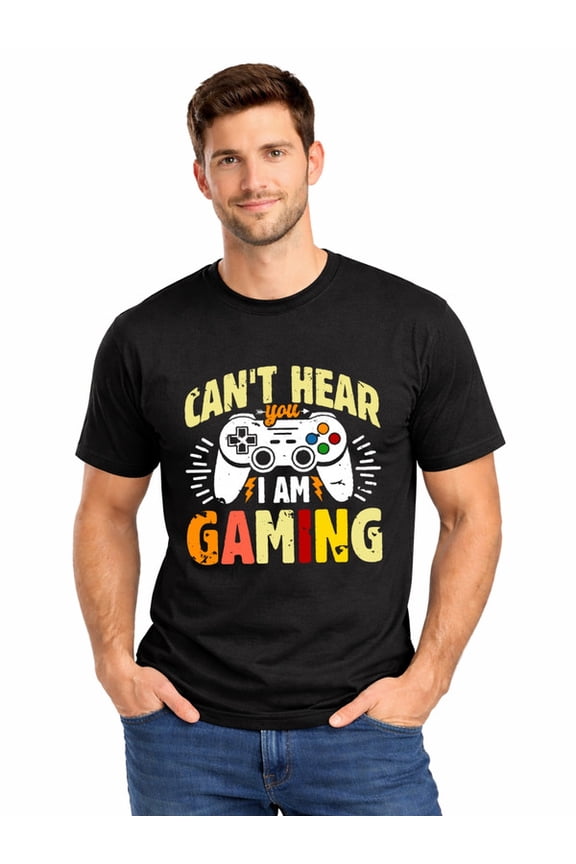 Graphic Short Sleeve T-Shirt for Men Regular Fit Crewneck with Gamer's Pride Tee Cotton Fabric on Black Fabric
