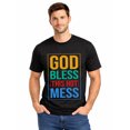 thumbnail image 1 of Graphic Short Sleeve T-Shirt for Men Regular Fit Crewneck with Hot Mess Blessing Cotton Fabric on Black Fabric, 1 of 6