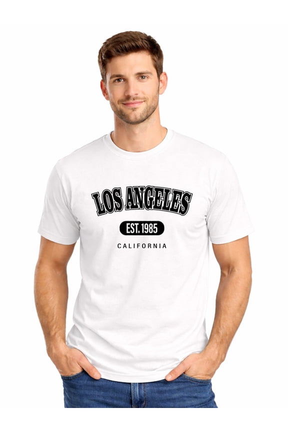 Graphic Short Sleeve T-Shirt for Men Regular Fit Crewneck with LA Est. 1985 Tee Cotton Fabric on White Fabric Valentine's Day Theme