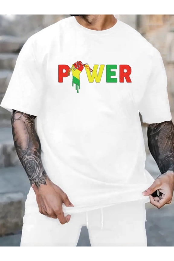 Graphic Short Sleeve T-Shirt for Men Regular Fit Crewneck with Powerful Pride Tee Soft Cotton Fabric on White Fabric