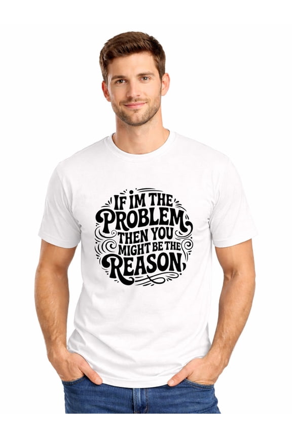 Graphic Short Sleeve T-Shirt for Men Regular Fit Crewneck with Problem Reason Tee Cotton Fabric on White Fabric Valentine Theme