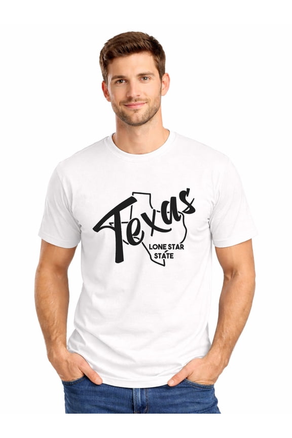 Graphic Short Sleeve T-Shirt for Men Regular Fit Crewneck with Texas Lone Star Tee Soft Cotton Fabric on White Fabric
