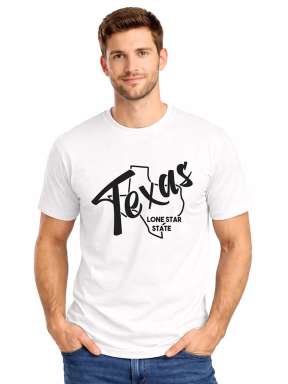 Graphic Short Sleeve T-Shirt for Men Regular Fit Crewneck with Texas Lone Star Tee Soft Cotton Fabric on White Fabric