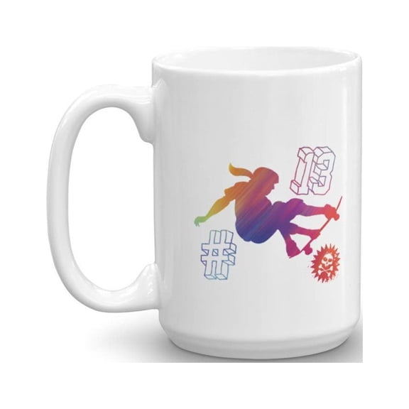 Graphic Skateboarding Trick Coffee & Tea Gift Mug Supplies For A Thrasher Skater Girl On Her 13th Birthday Party (15oz)