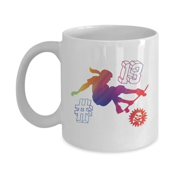 Graphic Skateboarding Trick Coffee & Tea Gift Mug Supplies For A Thrasher Skater Girl On Her 13th Birthday Party