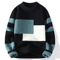 thumbnail image 1 of Graphic Sweaters for Men Geometric Casual Knitted Pullover Crewneck Fashion Color Block Fall Jumper Tops Long Sleeve Loose Comfy Sweater, Black (Small), 1 of 3