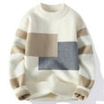 thumbnail image 1 of Graphic Sweaters for Men Geometric Casual Knitted Pullover Crewneck Fashion Color Block Fall Jumper Tops Long Sleeve Loose Comfy Sweater, White (Small), 1 of 3