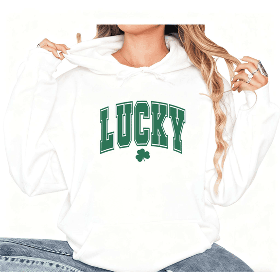 Graphic Sweatshirt Print Hoodie White Lucky Four Leaf Clover St Patrick’s Day Shirts Graphic Tees Print T shirt Daily Tops S-2XL