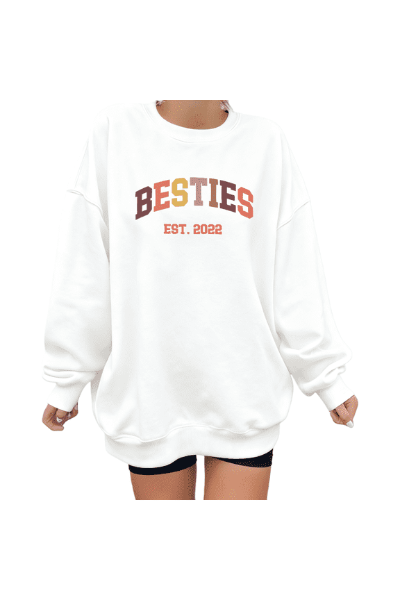 Graphic Sweatshirt Print Sweatshirt Besties Est. 2022 Retro Gradient Font White Relaxed Crew Neck BFF Retro College Memorial Leisure Gathering Wear S-3XL Tops