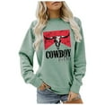 thumbnail image 1 of Graphic Sweatshirts for Women Vintage Cowboy Printed Long Sleeve Crewneck Tops Fall Winter Trendy Relaxed Fit Pullover Shirts, 1 of 3
