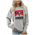 thumbnail image 1 of Graphic Sweatshirts for Women Vintage Cowboy Printed Long Sleeve Crewneck Tops Fall Winter Trendy Relaxed Fit Pullover Shirts, 1 of 3