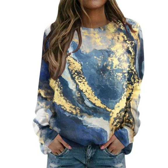 Graphic Sweatshirts for Women Vintage Tie Dye Printed Long Sleeve Crewneck Tops Fall Winter Casual Fashion Pullover Blouses
