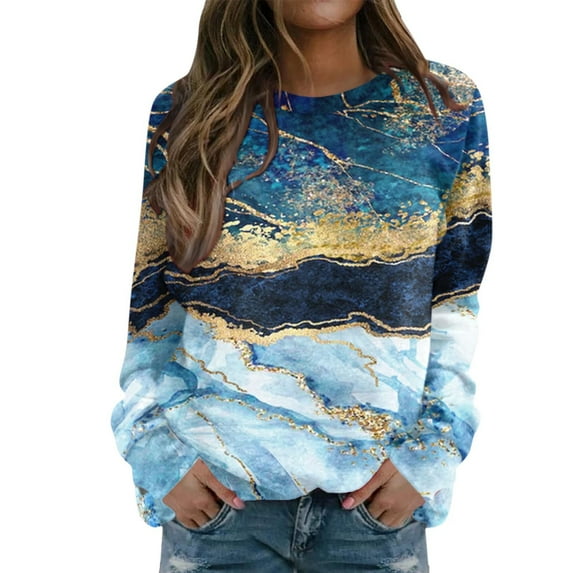 Graphic Sweatshirts for Women Vintage Tie Dye Printed Long Sleeve Crewneck Tops Fall Winter Casual Fashion Pullover Blouses