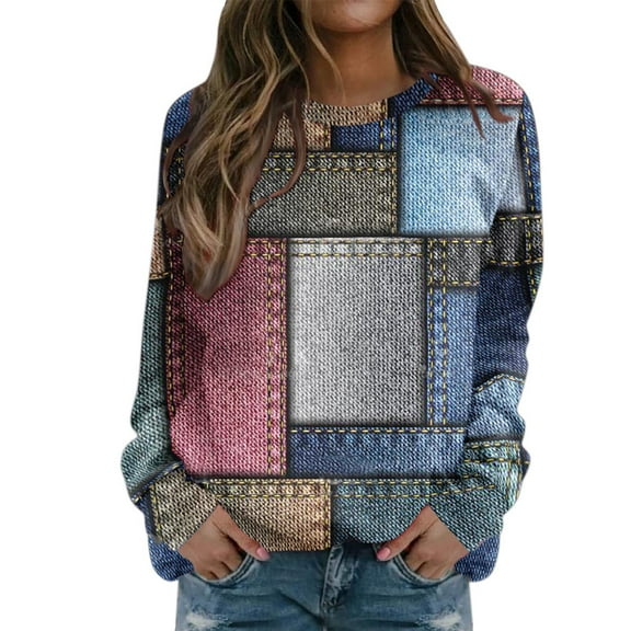 Graphic Sweatshirts for Women Vintage Tie Dye Printed Long Sleeve Crewneck Tops Fall Winter Casual Fashion Pullover Blouses