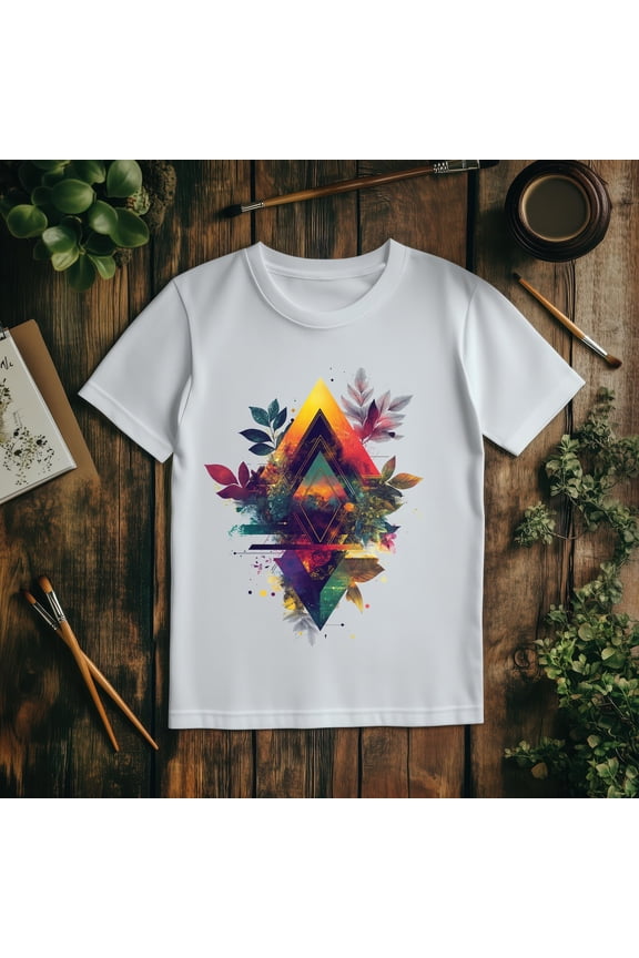 Graphic T-Shirt Abstract Geometric Nature vs Structure Artistic Design Tee Unisex Short Sleeve Casual Shirt