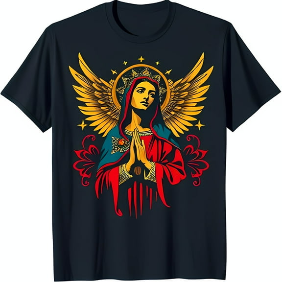 Graphic T-Shirt Detailed Illustration with & Wings on Black Tee