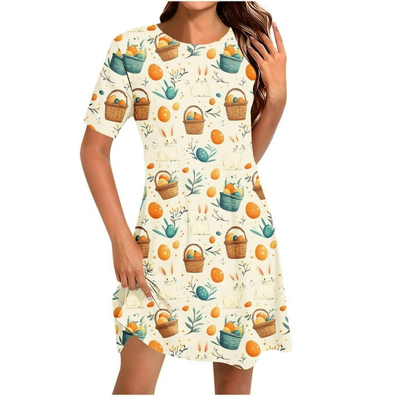 Graphic T Shirt Dress for Women Summer Casual Short Sleeve Cartoon Print Loose Fit Mini Sundress