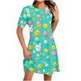 thumbnail image 1 of Graphic T Shirt Dress for Women Summer Casual Short Sleeve Cartoon Print Loose Fit Mini Sundress, 1 of 4
