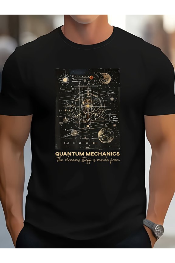 Graphic T-Shirt Featuring a Minimalist Design Inspired by Quantum Mechanics, Made from 100%. This Casual Crew Neck Tee Has Medium Stretch Knit Fabric Weighing 180G, Adorned with a Scientific Print