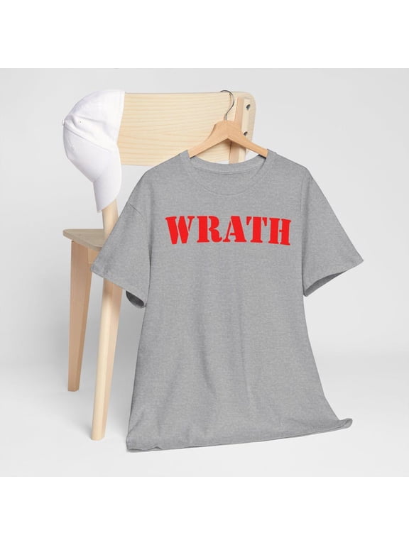 Graphic T-Shirt Gothic Red Text Wrath Dark Aesthetic Minimalist Streetwear Tee Unisex Short Sleeve Casual Shirt