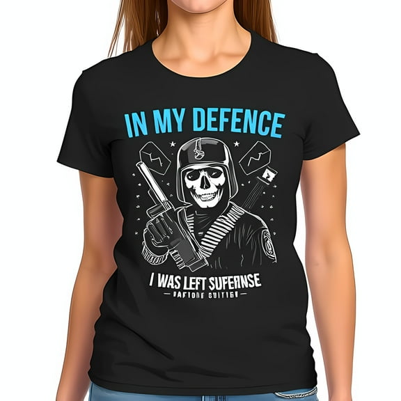 Graphic T-Shirt - "In My Defence I Was Left Sufernse" - Edgy Black Tee for Humor Lovers