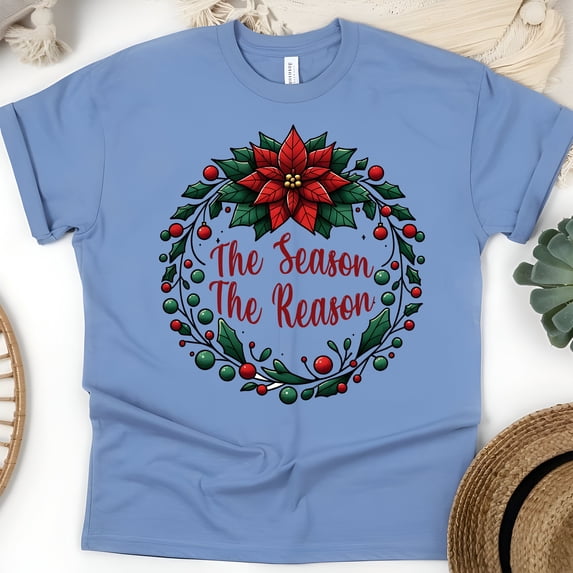 Graphic T-Shirt The Season The Reason Faith Quote Tee for Women, CarolinaBlue, Size 2XL