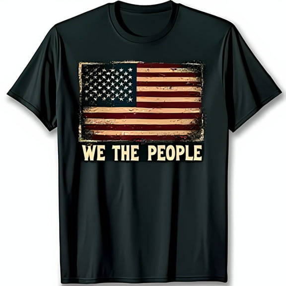 Graphic T-Shirt Vintage We The People Design on Charcoal Black Tee