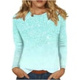 thumbnail image 1 of Graphic T Shirts Polyester Long Sleeve Crew Neck Basic Tees Womens Spring Fall Casual Pullover Tops S-3X Tshirts (3XL, Light Blue), 1 of 5