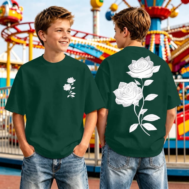 Flowral Top Graphic T Shirts for Boys Rose Floral Print Short Sleeve Crew Neck Tops ...