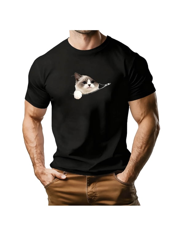 Graphic T-Shirts for Men Cute Cat Novelty 3D Printed Weird Crazy Design Short Sleeve Tee Shirt