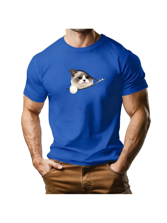 Graphic T-Shirts for Men Cute Cat Novelty 3D Printed Weird Crazy Design Short Sleeve Tee Shirt