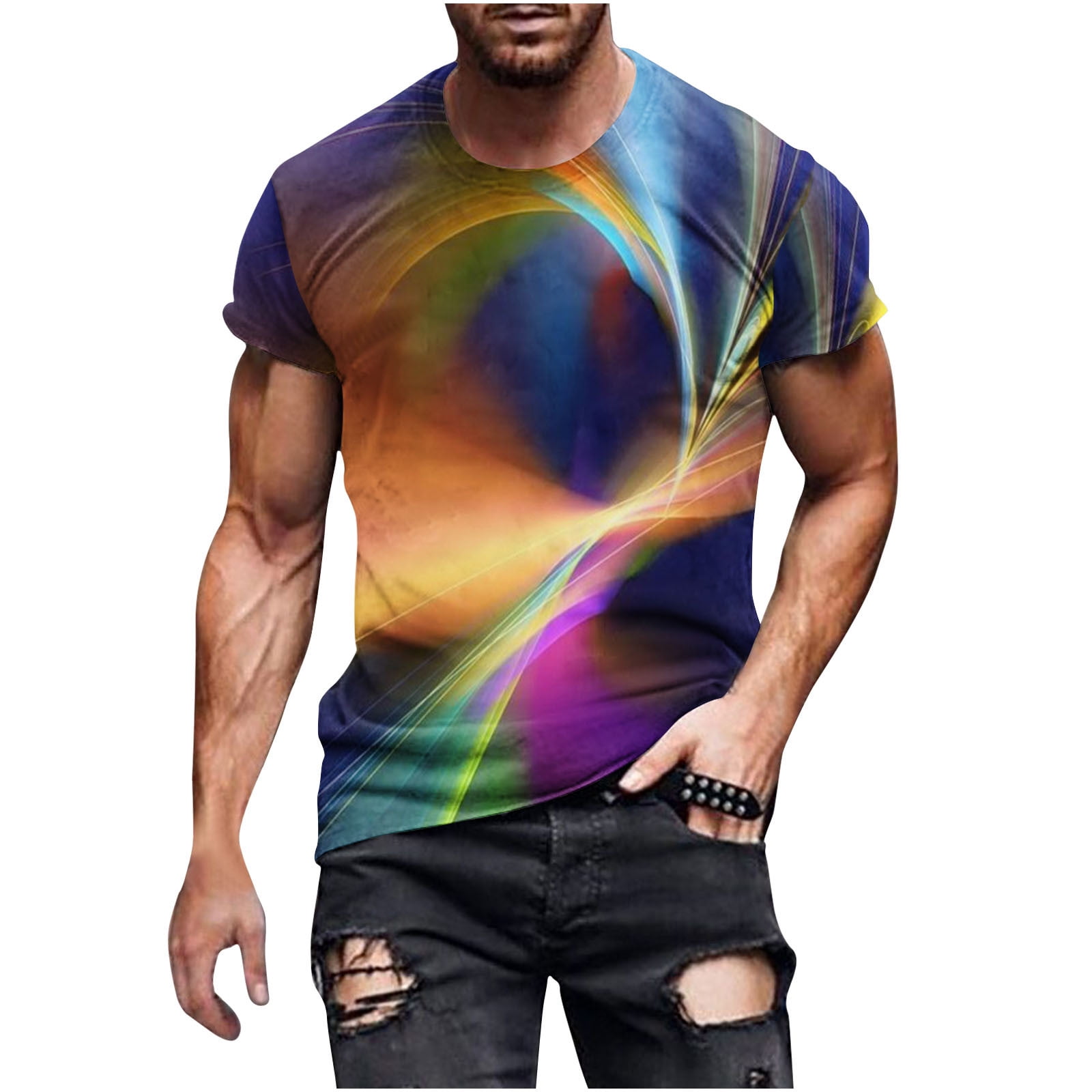 Graphic T-Shirts for Men's Starry Night Short Sleeve 3D Vintage Pattern  Tees Casual Crewneck Big and Tall Shirt