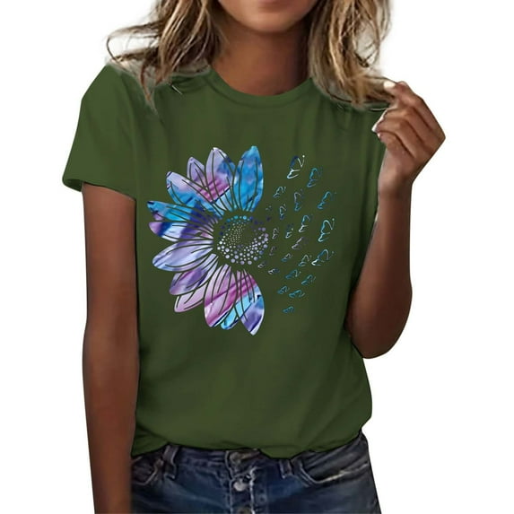 Graphic T Shirts for Women Casual Letter Print Short Sleeve Crew Neck Womens Summer Tops Clearance Under $5