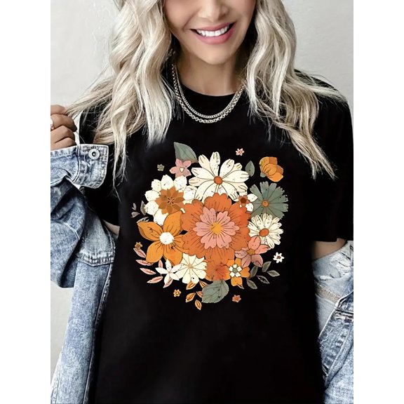 Graphic T-Shirts for Women Loose Print Short Sleeve Tops Summer Casual Tees Shirt