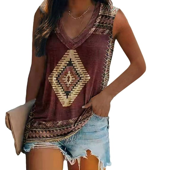 Graphic Tank Tops for Women, KZKR Sleeveless Western Ethnic Style Print Shirts Summer Vintage Aztec Ethnic Tank Tops for Women