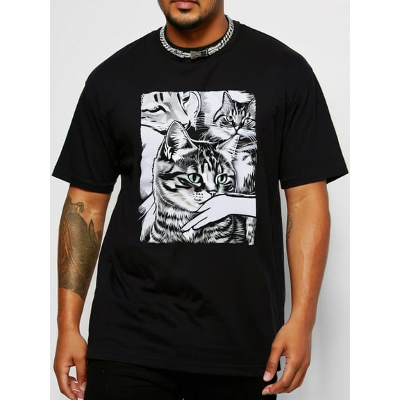 Graphic Tee Black S-5XL American Cat Graffiti Print Short Sleeve Cotton T-Shirt Top High Street Fashion