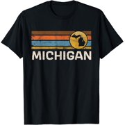 ANYAGE Graphic Tee Michigan US State Map Vintage Retro Stripes T-Shirt