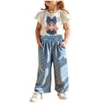 thumbnail image 1 of Graphic Tee Shirt + Pants For Kid Toddler Girl Clothes Summer Short Sleeve Tops Summer Outfits Set Blue 3-4 Years, 1 of 7