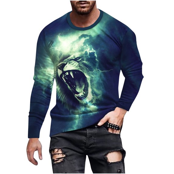 Graphic Tee Shirts for Men Crewneck Long Sleeve Lightweight Thin Sweatshirt Pullover Fall Winter Basic Tops (Medium, Green)