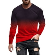 AKOEE Graphic Tee Shirts for Men Crewneck Long Sleeve Lightweight Thin Sweatshirt Pullover Fall Winter Basic Tops (X-Large, Red)