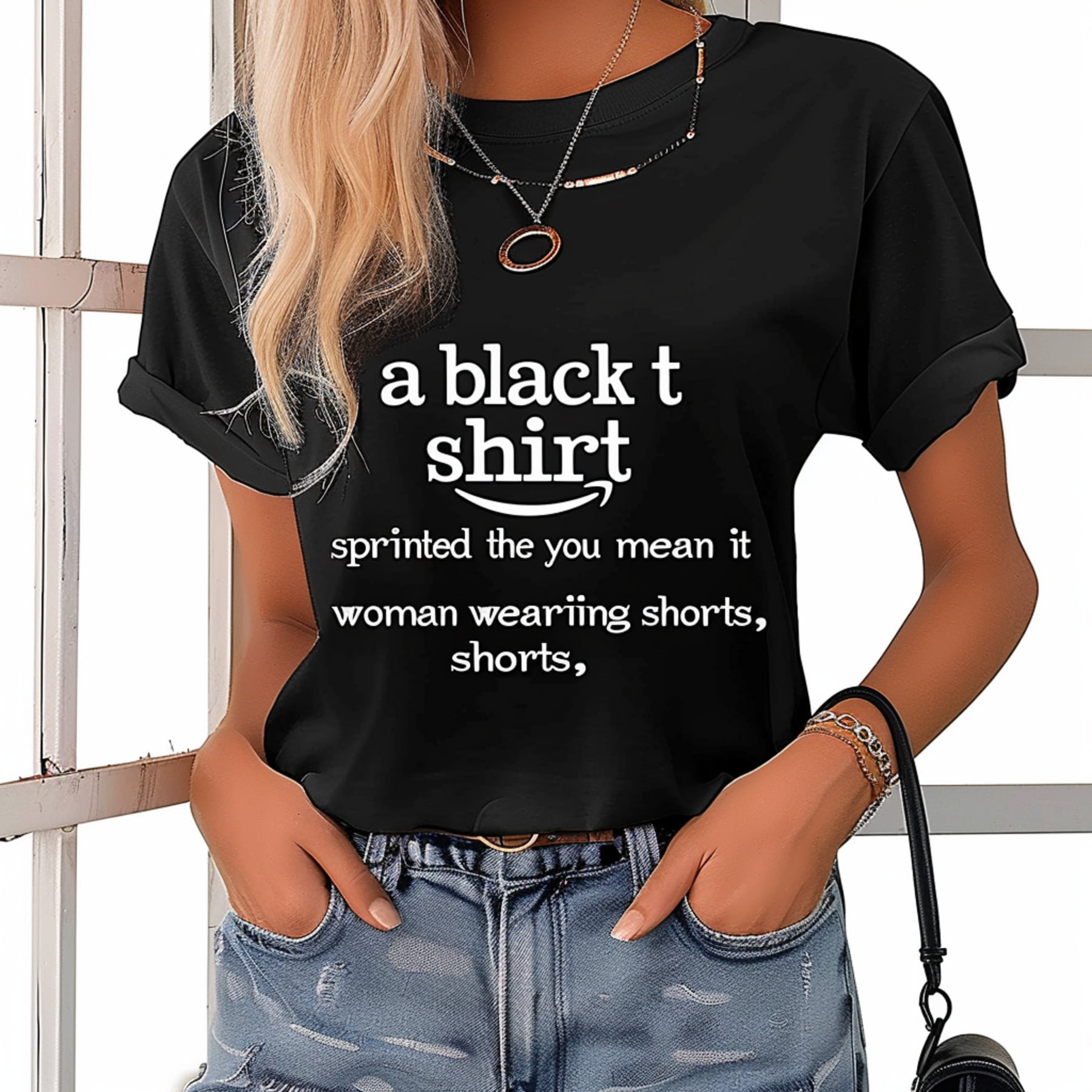 Graphic Tee: Smile Like You Mean It Black TShirt for Women with Blonde ...