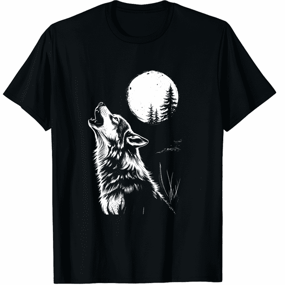 Graphic Tee Wolf Howling Moon Forest Nature Wildlife Animal T-Shirt for Men Women